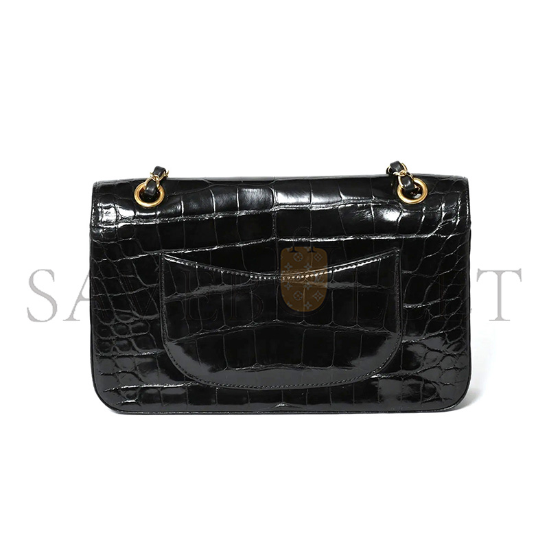 Ch**el MASTER CROCODILE MEDIUM DOUBLE FLAP BLACK (25*17*6cm)